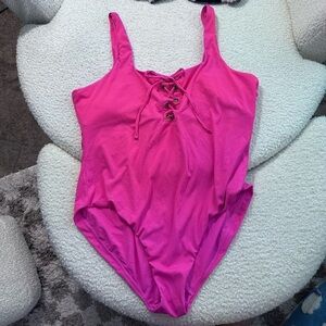 Plus Size 3X Rue21 Hot Pink One Piece Swimsuit with Lace-Up Detail